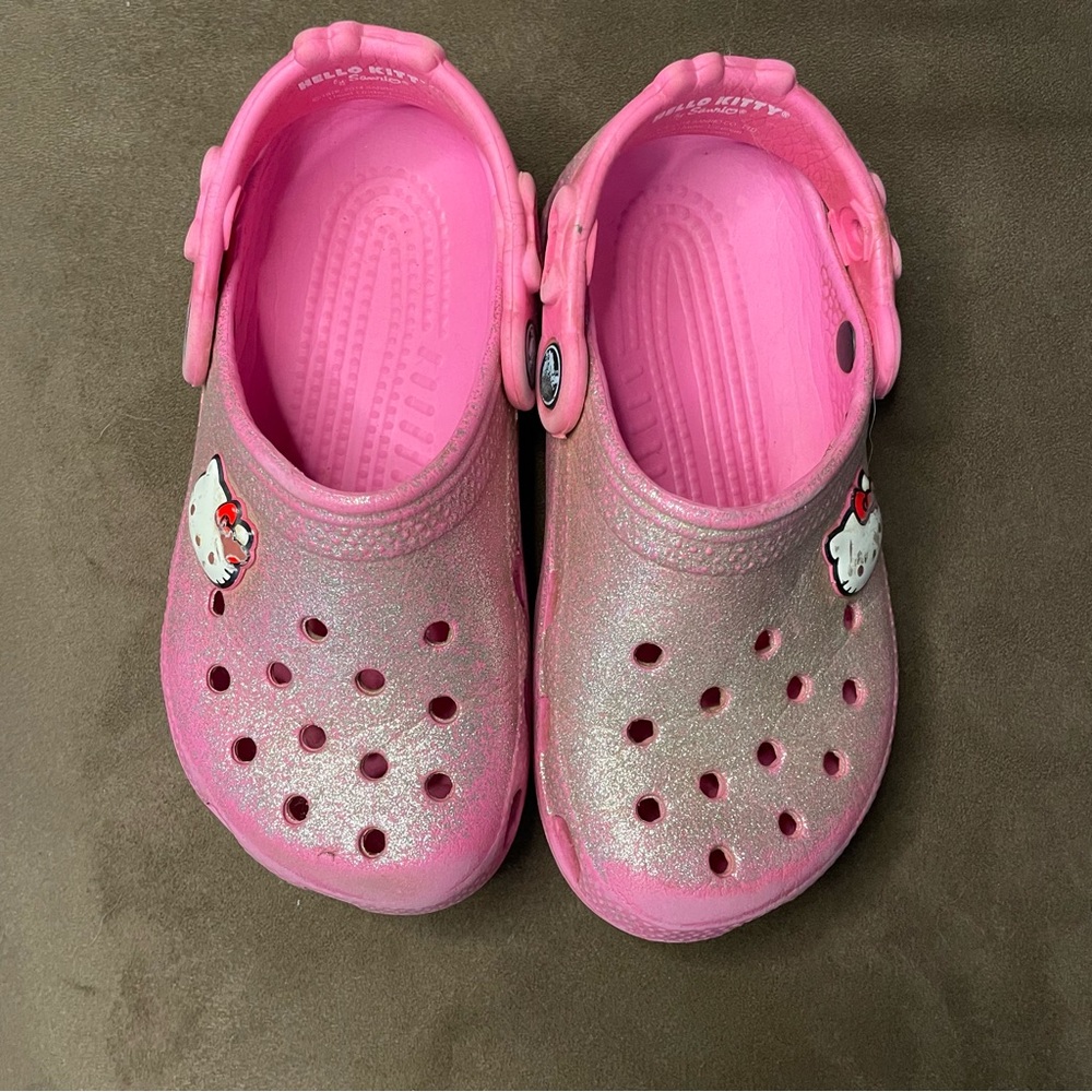 Crocs X Hello Kitty Sanrio Pink Glitter Crocs Slip on Shoes Little Girls 10 11